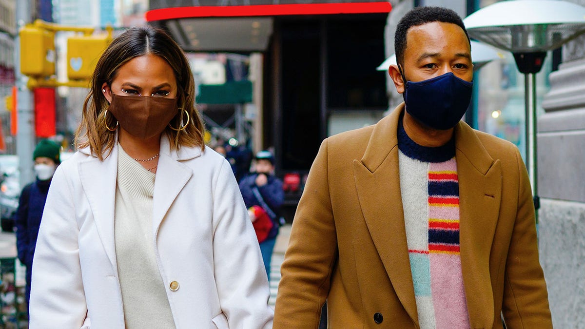 John Legend and Chrissy Teigen out and about on March 6, 2021, in New York City. 