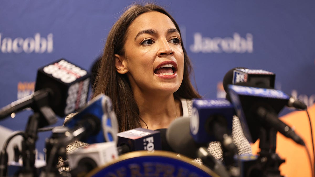 Rep. Alexandria Ocasio-Cortez, D-N.Y., speaks during a press conference at Jacobi Hospital in the Bronx, N.Y.