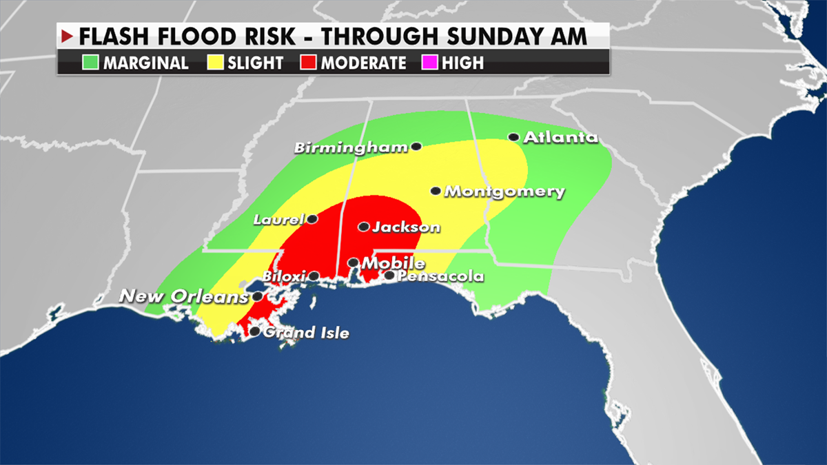 Flash flood risk through Sunday morning in the Southeast
