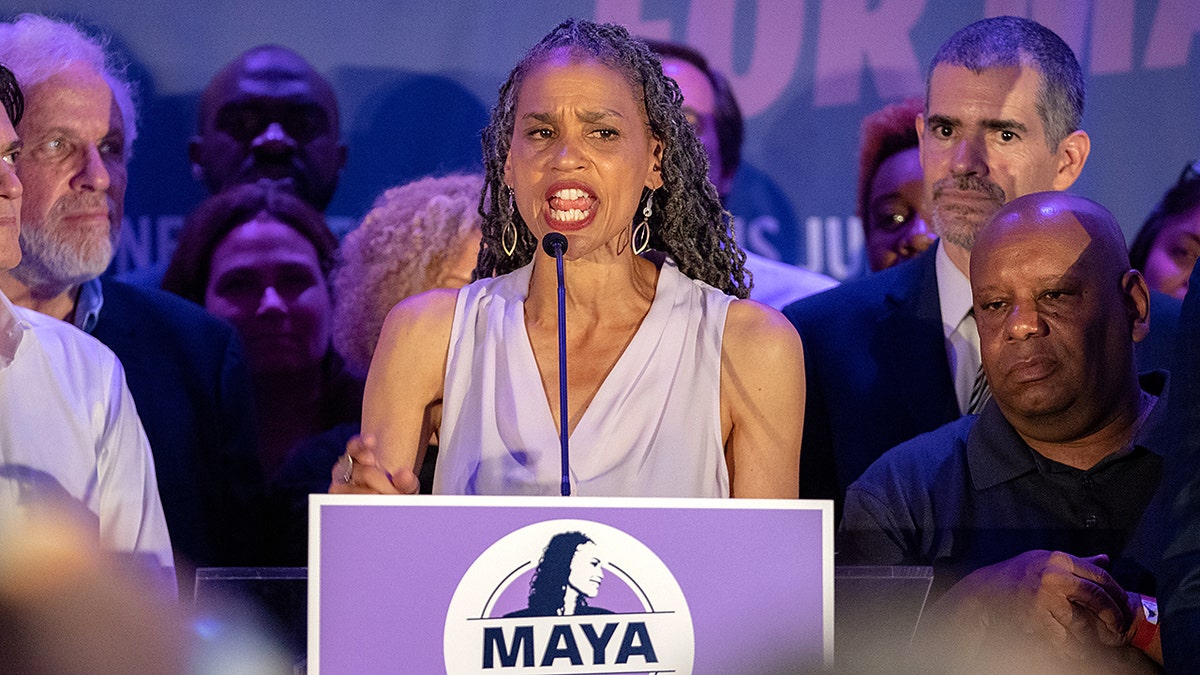 Democratic candidate for New York City Mayor Maya Wiley speaks at her primary election night rally in Brooklyn in New York City, New York, U.S. June 22, 2021. REUTERS/Jeenah Moon