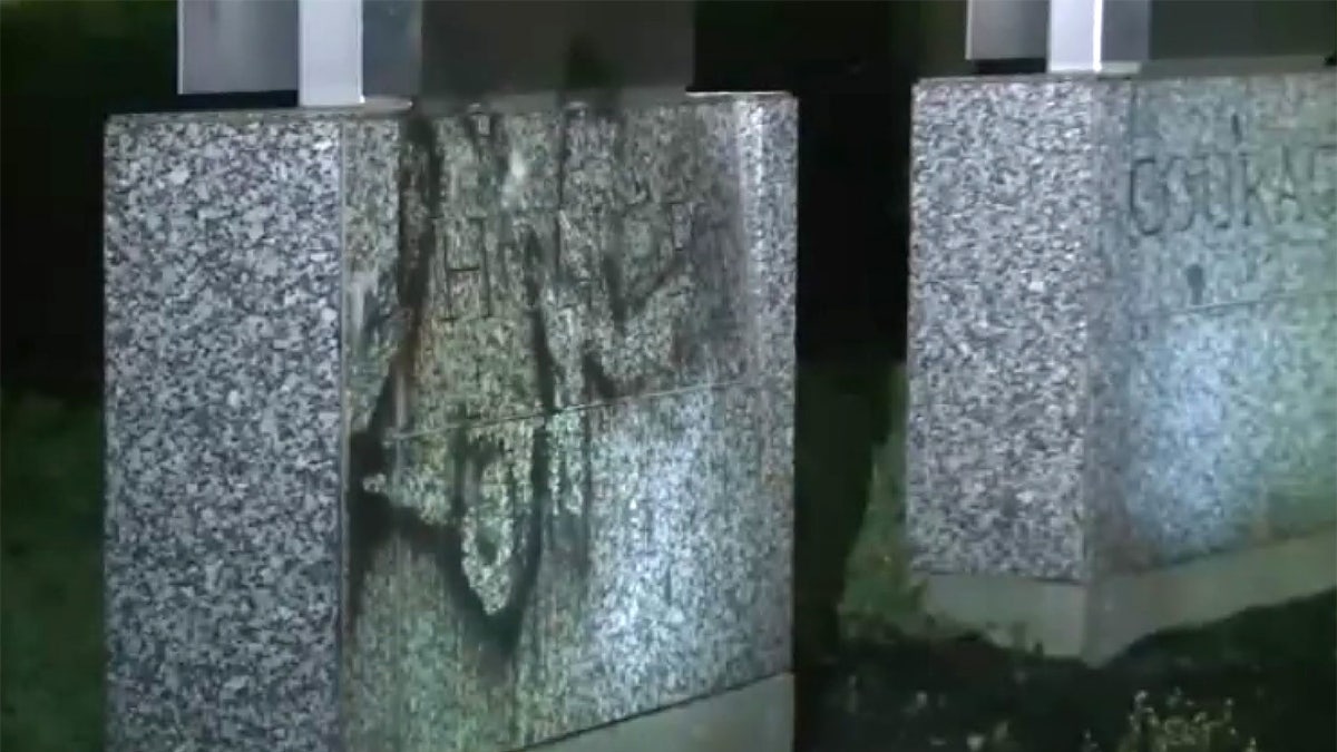 Vandalism at Providence War Memorial.