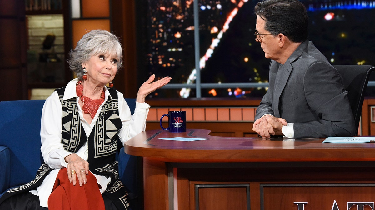 The Late Show with Stephen Colbert and guest Rita Moreno during Tuesday's June 15, 2021 show.