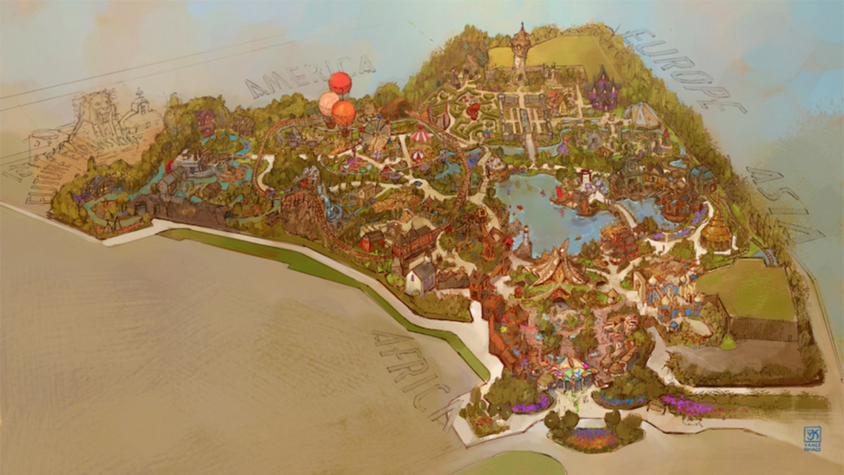 A rendering of the upcoming Storyville Gardens theme park. 