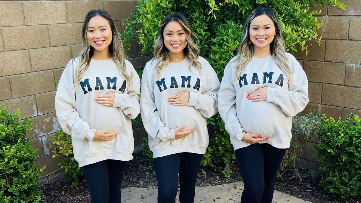 Purcell (left) already has two other children, while Brown (right), already has one child. Meanwhile, Rawlings (middle) is pregnant with her first.