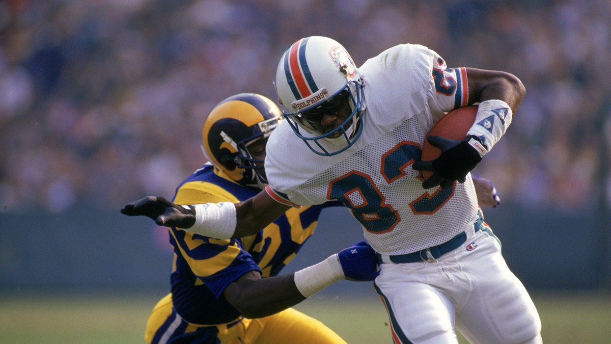 Wide receiver Mark Clayton of the Miami Dolphins looks on during a