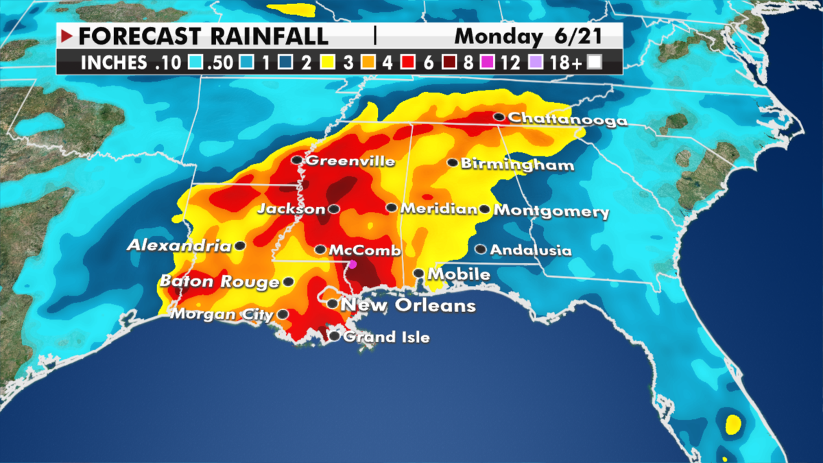 Expected rainfall totals through Monday. (Fox News)