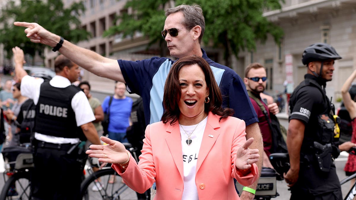 Vice President Kamala Harris joins marchers for the Capital Pride Parade on June 12, 2021 in Washington, D.C. (Getty Images)