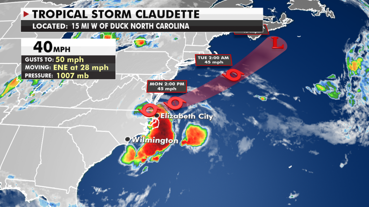 The current path of Tropical Storm Claudette. (Fox News)