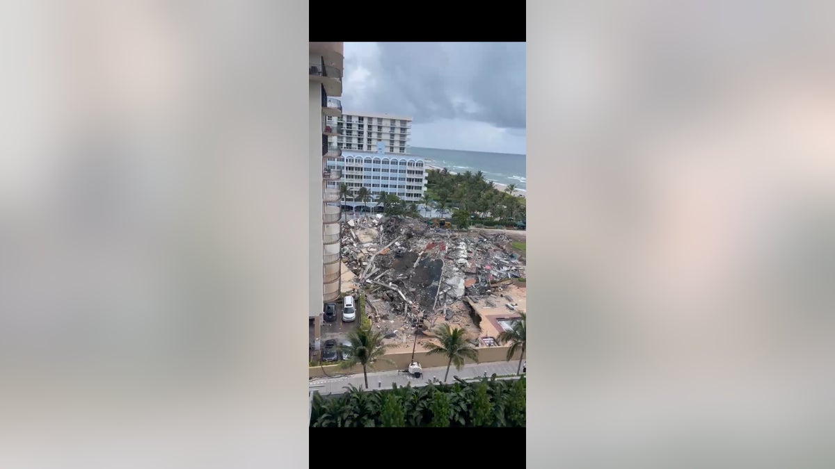 A pile of rubble about 30-feet high was left over after the building collapsed on Thursday.  