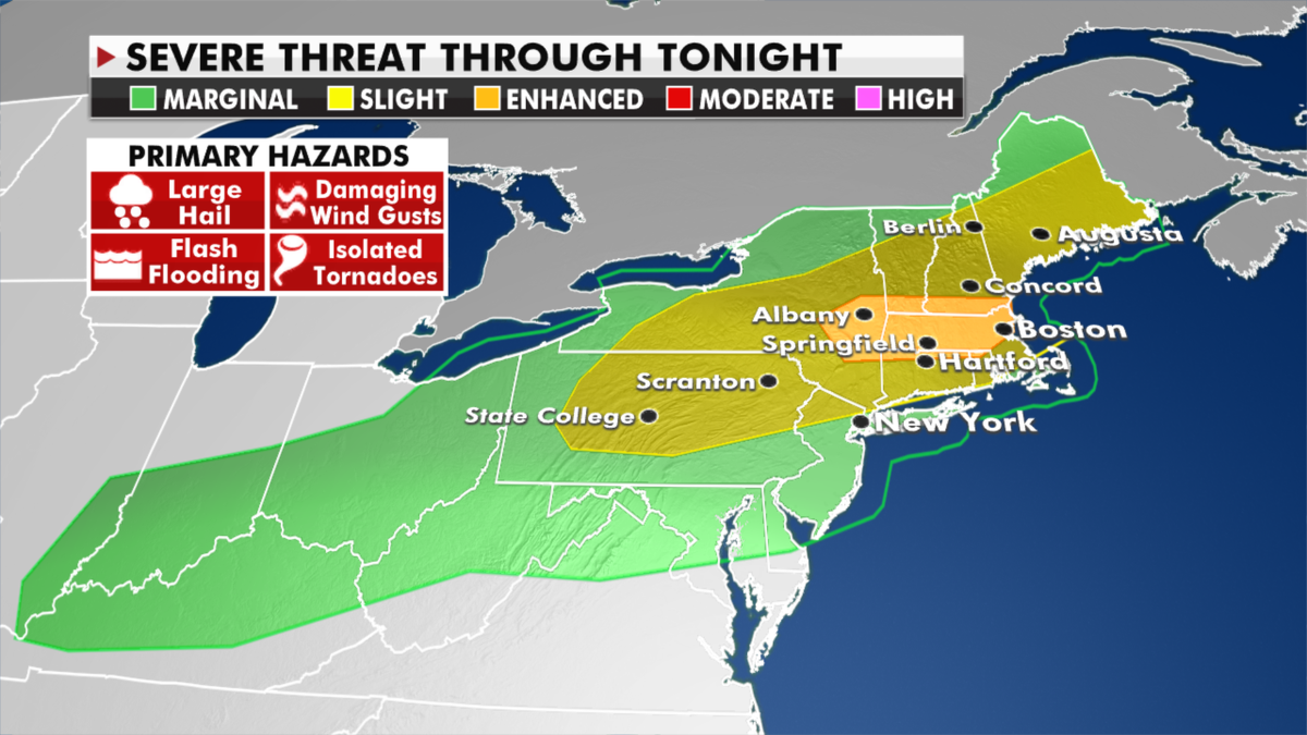 The severe weather threat for Wednesday. (Fox News)