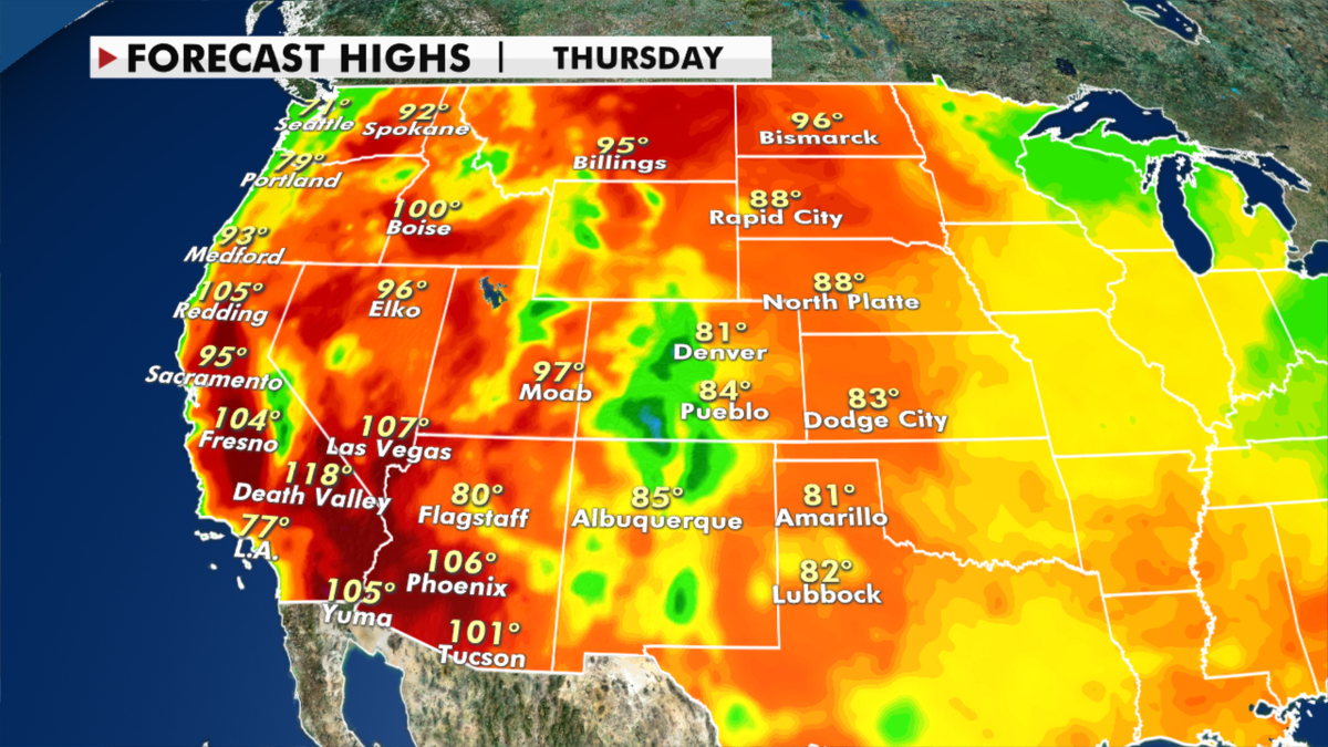 Expected high temperatures tomorrow. (Fox News)