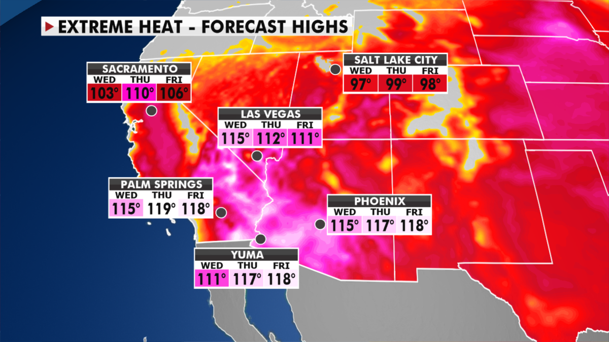 Forecast high temperatures for the western U.S. (Fox News)