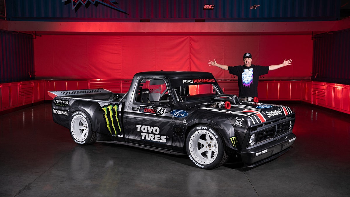 Ken Block's Hoonicorn combines the body of a 1977 Ford F-150 with a tube frame racing chassis.