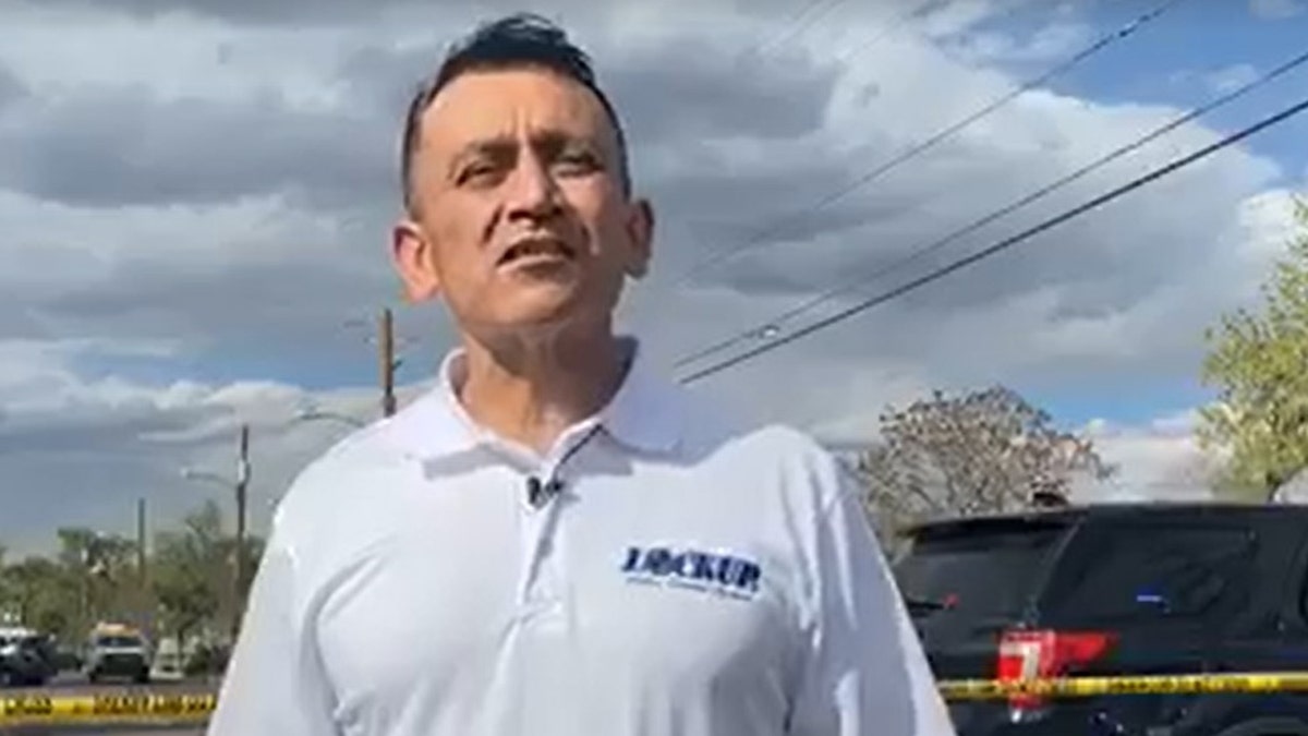  A New Mexico sheriff who is running for mayor of Albuquerque was interrupted while on stage at a campaign event by a flying drone with a sex toy attached to it and a man who punched him.