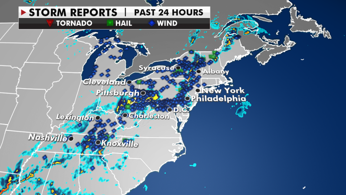 Storm reports in the last 24 hours. (Fox News)