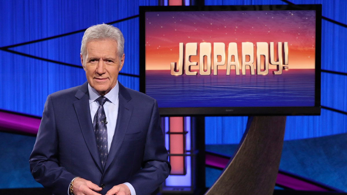 Alex Trebek on Jeopardy set