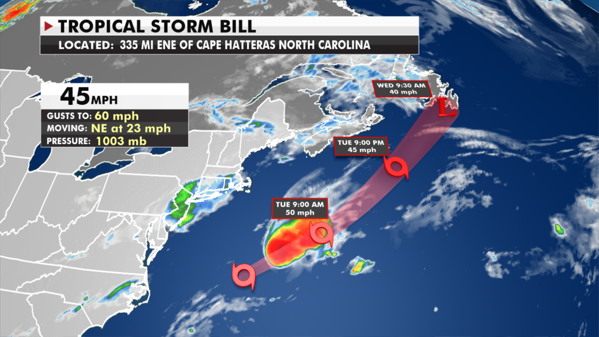Tropical Storm Bill's forecast route. (Fox News)