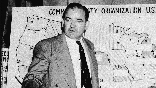 American politician Joseph McCarthy (1908 ? 1957), Republican senator from Wisconsin, testifies against the US Army during the Army-McCarthy hearings, Washington, DC, June 9, 1954. McCarthy stands before a map which charts Communist activity in the United States.