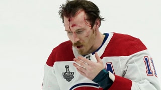 Canadiens' Brendan Gallagher bleeds from forehead after getting slammed onto the ice