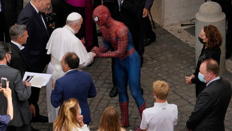 Spider-Man swings through the Vatican to meet Pope Francis