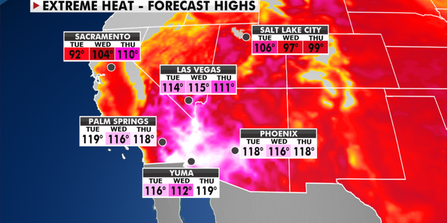 Forecast high temperatures this week. (Fox News)