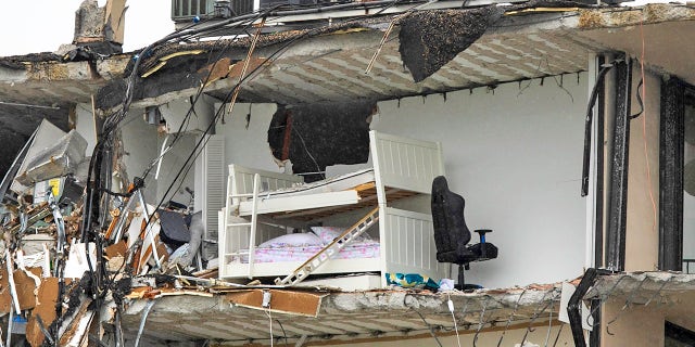 The partially collapsed Champlain Towers South condo in Surfside, Florida, is seen here Thursday. 