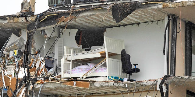 The partially collapsed Champlain Towers South condo in Surfside, Florida, is seen here Thursday.