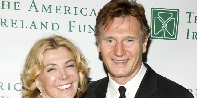 Natasha Richardson is seen with husband Liam Neeson in New York City, May 8, 2008. Richardson died from a head injury the following year.  (Photo by Shawn Ehlers/WireImage)