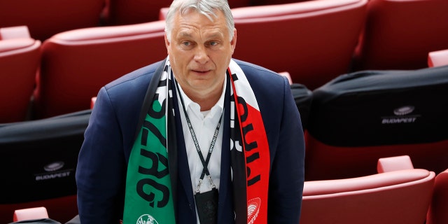 FILE - In this Tuesday, June 15, 2021 file photo Hungary's Prime Minister Viktor Orban attends the Euro 2020 soccer championship group F match between Hungary and Portugal at the Ferenc Puskas stadium in Budapest, Hungary. (AP Photo/Laszlo Balogh, Pool, File)