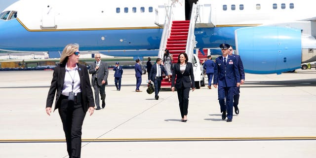 Vice President Kamala Harris deplanes Air Force Two after a technical issue forced the aircraft to return and land at Andrews Air Force Base, Md., Sunday, June 6, 2021, as she was en route to Guatemala City.