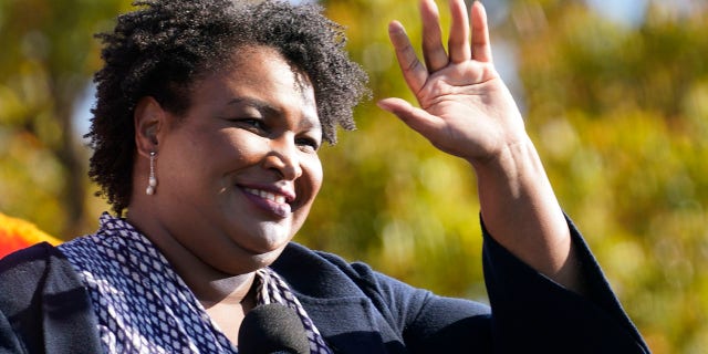 Stacey Abrams speaks at a campaign rally for now President Biden at Turner Field in Atlanta, on Nov. 2, 2020. 