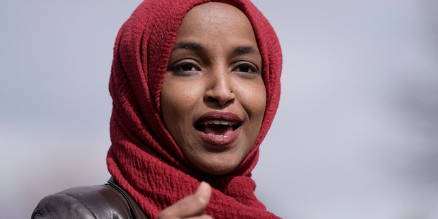 Rep. Ilhan Omar, D-Minn., pretended to be handcuffed on Tuesday when she was arrested at a protest. (AP Photo/Morry Gash, File)