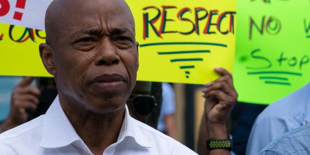 Eric Adams, Brooklyn Borough President and a Democratic mayoral candidate, attends a meeting with TWU Local 100 workers at Brooklyn's Fillmore Bus Depot about the rise in attacks on transit workers on Thursday, June 10, 2021 in New York. Adams, a former police officer, has seen his standing rise amid concerns over a violent shooting during the coronavirus pandemic. (AP Photo / Mark Lennihan)
