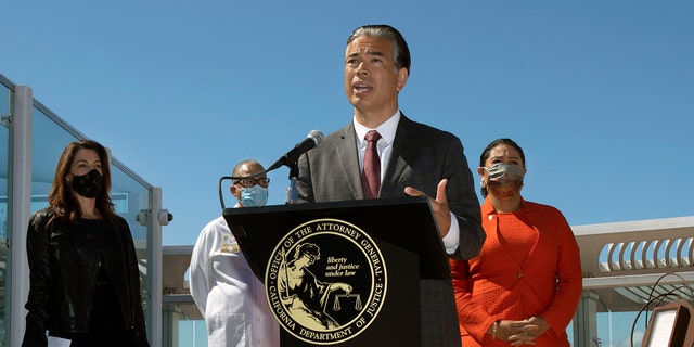 California Attorney General Rob Bonta announces that the state is appealing a recent decision by a federal judge to overturn a ban on assault weapons during a news conference in San Francisco, Thursday, June 10, 2021. He was joined by Robyn Thomas of the Giffords Law Center, Dr. Andre Campbell of San Francisco General Hospital and San Francisco Mayor London Breed. (Associated Press)