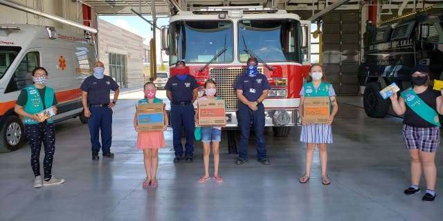 The Girl Scouts of New Mexico Trails also donated cookies to firefighters in Los Lunas, New Mexico. (Girl Scouts of New Mexico Trails via AP)