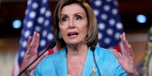 House Speaker Nancy Pelosi, D-Calif., talks to reporters at the Capitol in Washington, June 17, 2021. (Associated Press)