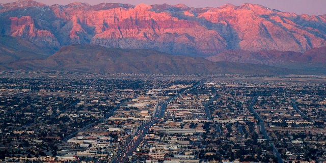 Suburbs of Las Vegas from atop the Stratosphere tower looking west down Sahara Ave.