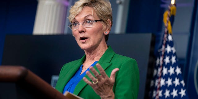 Energy Secretary Jennifer Granholm speaks during a press briefing at the White House in Washington.