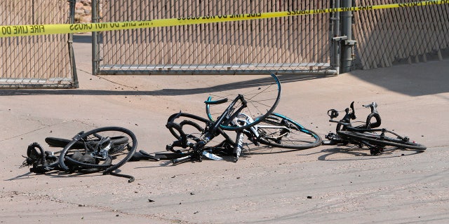 This Saturday, June 19, 2021, photo courtesy of The White Mountain Independent shows the scene of an accident with broken bicycles in Show Low, Ariz.