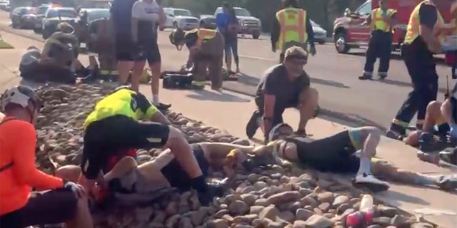 This photo provided by Tony Quinones shows the aftermath of a truck ramming into a crowd of bikers Saturday, June 19, 2021, in Show Low, Ariz. 