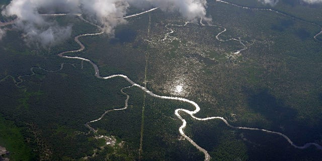 Hog Bayou, part of the Wax Lake Delta in the Atchafalaya Basin, is seen from a plane in St. Mary Parish, La., Tuesday, May 25, 2021. In geological time, young means thousands of years. On that scale, Louisiana's Wax Lake Delta is taking its first breaths. (AP Photo/Gerald Herbert)