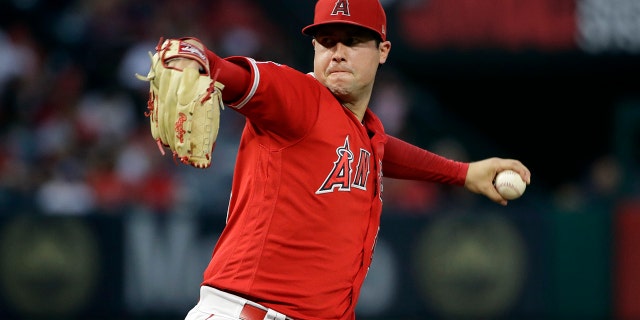 Trial set for ex-Angels employee over role in Tyler Skaggs' death 3 File - In this June 29, 2019, file photo, Los Angeles Angeles starting pitcher Tyler Scags throws at the Oakland Athletics during a baseball game in Anaheim, California. The family of former Los Angeles pitcher Tyler Scags filed a lawsuit Tuesday (June 29th). In 2021, Texas and California charged the team and two former employees with negligence for his drug-related deaths two years ago. Scags, 27, was found dead in a suburban Dallas hotel room on July 1, 2019. (AP Photo / Marcio Jose Sanchez, file)