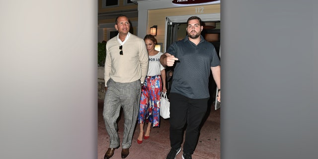 MIAMI, FL - APRIL 18: (EXCLUSIVE COVERAGE) Alex Rodriguez and Jennifer Lopez leaving Prime 112 Steakhouse aftre dinner on April 18, 2017 in Miami, Florida. (Photo by Gustavo Caballero/GC Images)