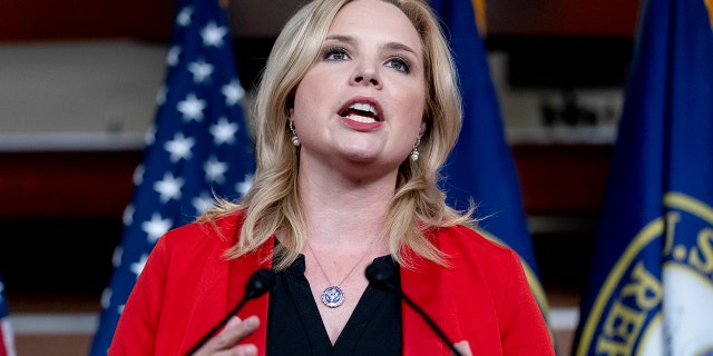 Rep. Ashley Hinson, R-Iowa, speaks at a news conference on Capitol Hill in Washington, Tuesday, June 15, 2021. (AP Photo/Andrew Harnik)