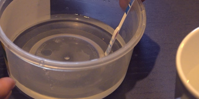 Users can take a small sample of their medications, mixed with water, and hold the test strip for less than a minute. After that one or two lines will appear, indicating whether it is laced with Fentanyl (Stephanie Bennett/Fox News).