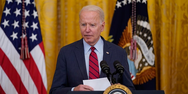 President Joe Biden arrives to speak about infrastructure negotiations, in the East Room of the White House, Thursday, June 24, 2021, in Washington. (AP Photo/Evan Vucci)