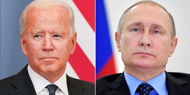 Russian President Vladimir Putin takes part in a video link in Moscow, Russia, December 27, 2016. Sputnik/Alexei Druzhinin/Kremlin via REUTERS ATTENTION EDITORS - THIS IMAGE WAS PROVIDED BY A THIRD PARTY. EDITORIAL USE ONLY/File Photo ______ U.S. President Joe Biden sits as he meets Swiss President Guy Parmelin, one day ahead of a summit with his Russian counterpart Vladimir Putin, in Geneva, Switzerland, June 15, 2021. REUTERS/Kevin Lamarque