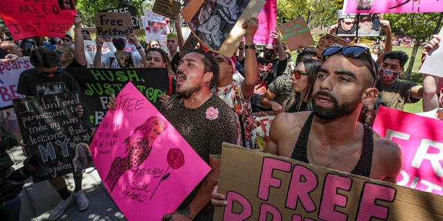 In June, supporters of Britney Spears rallied outside of the courtroom in Los Angeles.