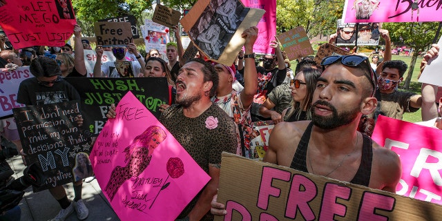 In June, supporters of Britney Spears rallied outside of the courtroom in Los Angeles.