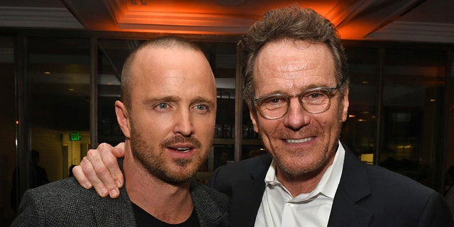 Aaron Paul (L) and Bryan Cranston attend the Premiere of Netflix's "El Camino: A Breaking Bad Movie." Cranston is known for his role in "Breaking Bad."